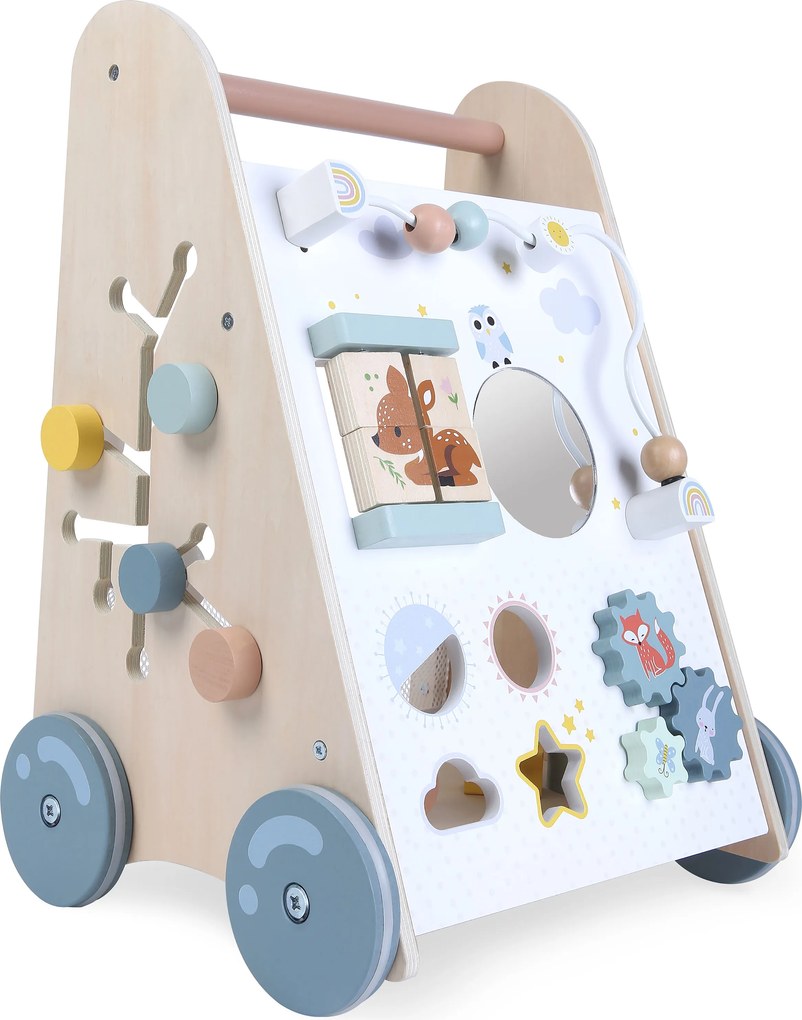 MULTISTORE Drevené chodítko ECOTOYS pre deti 18+ mes. – edukačné s kockami a pohyblivými prvkami