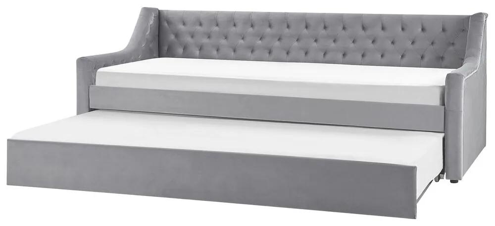 Rozkladacia zamatová posteľ 90 x 200 cm sivá MONTARGIS Beliani