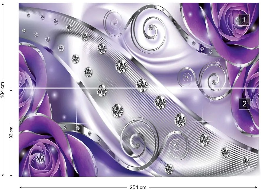 Fototapeta GLIX - Roses Diamonds Luxury Purple + lepidlo ZADARMO Papírová tapeta  - 254x184 cm