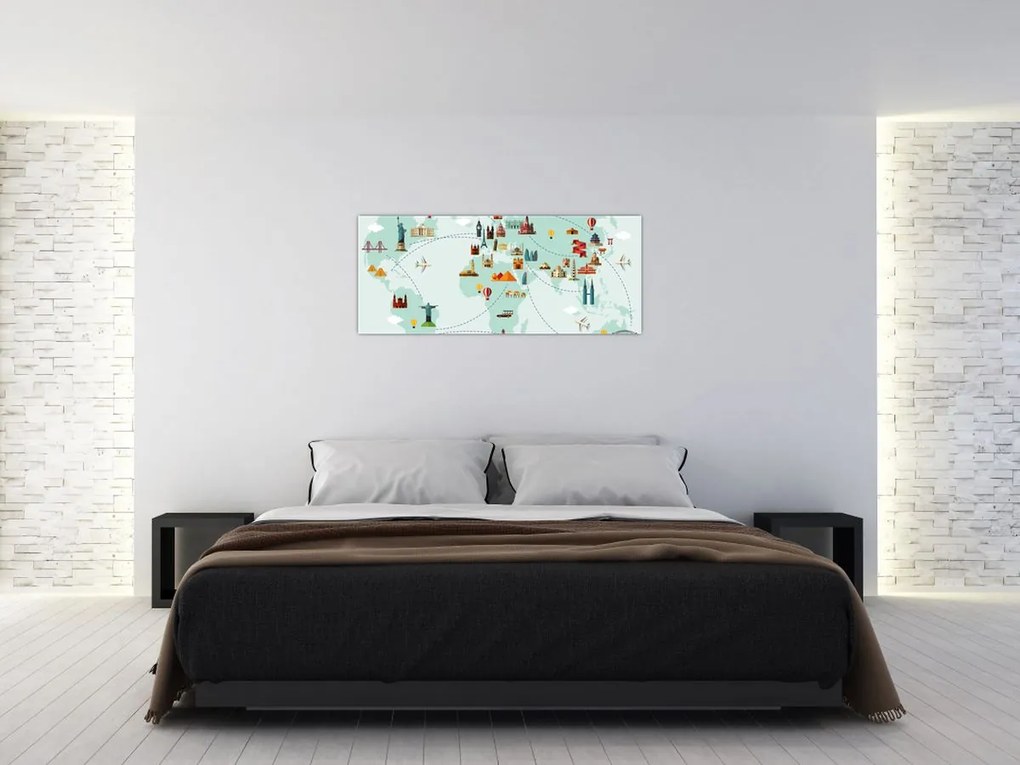 Obraz - Cestovná mapa sveta (120x50 cm)