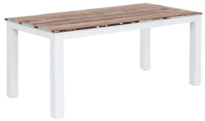 furniture-nabytek.cz - Masívny jedálenský stôl Perth z recyklovaného dreva, lakovaný, biely s farebnými prvkami – 180×90 cm