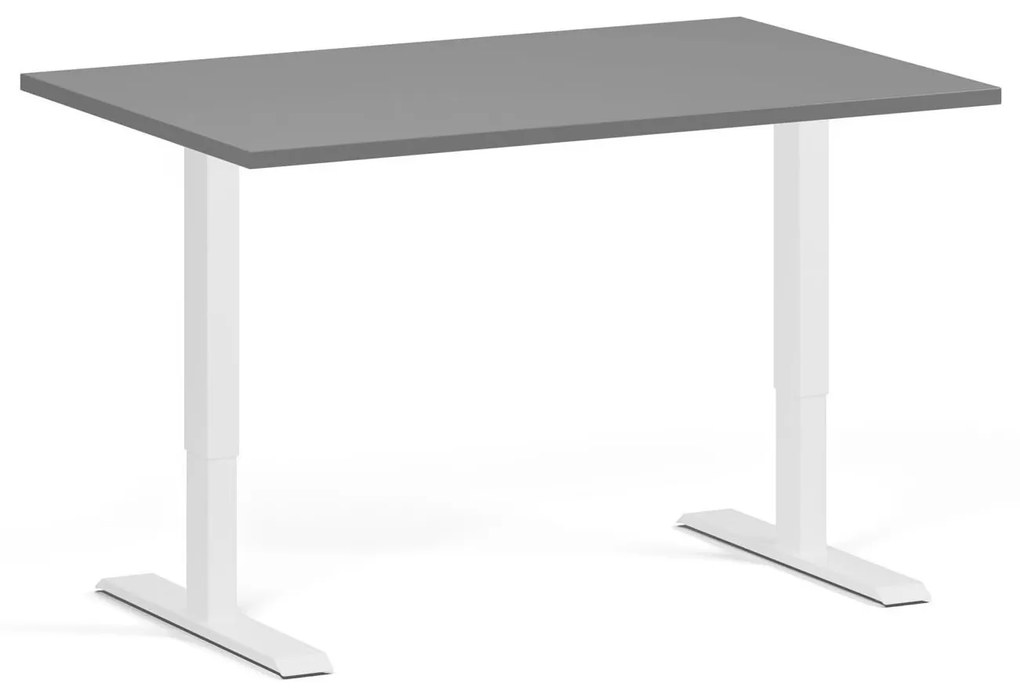 Výškovo nastaviteľný stôl, 120x80 cm, 2 motory, biela podnož, grafit