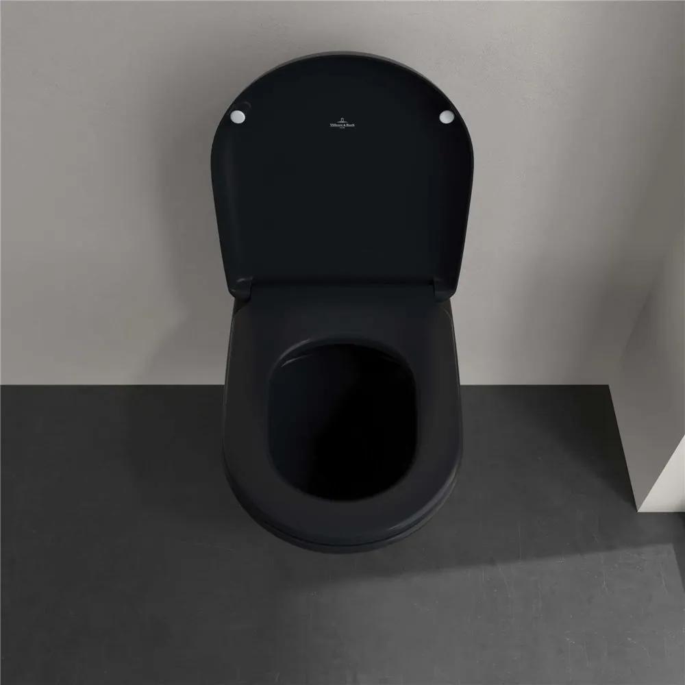 VILLEROY &amp; BOCH Antao závesné WC s TwistFlush, s hlbokým splachovaním bez vnútorného okraja, 370 x 560 mm, Pure Black, s povrchom CeramicPlus, 4674T0R7