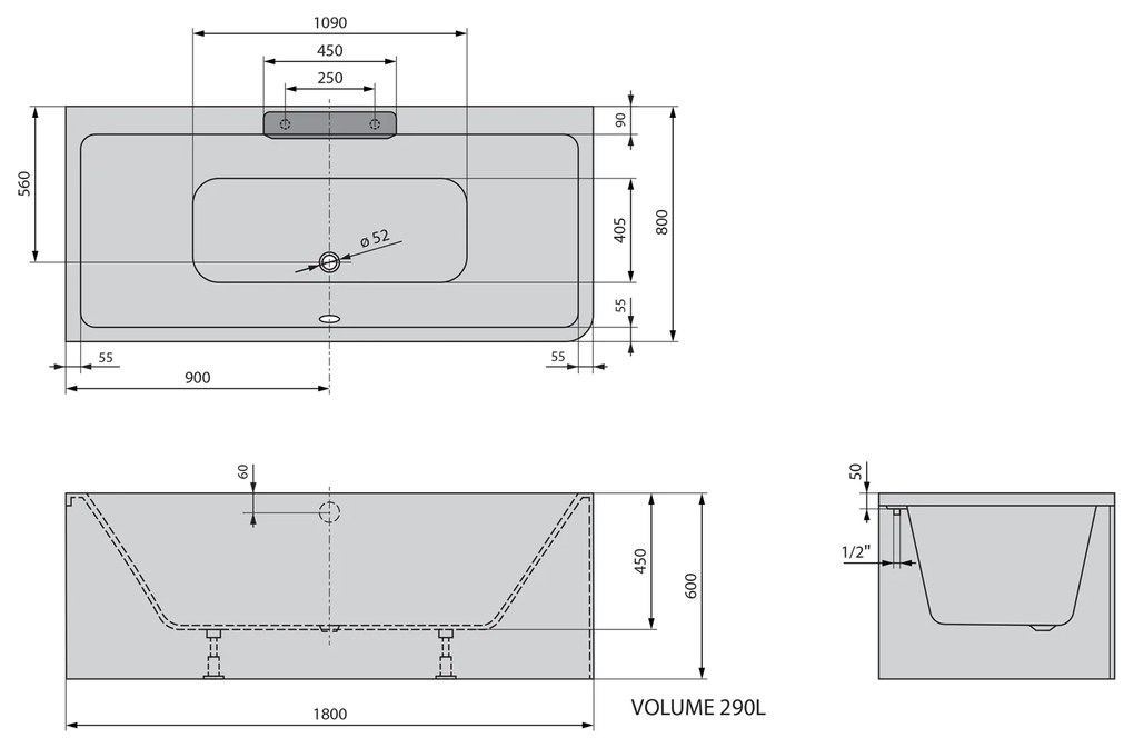 Polysan Polysan, CASCATA L MONOLITH obdĺžniková vaňa 180x80x60cm, kaskáda nerez, 73836ML.100