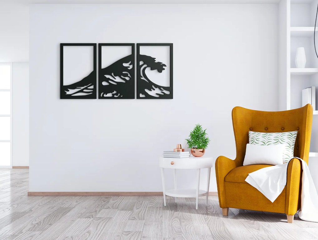 drevko 3-dielny obraz Vlny Rozmer obrazu: 32 x 65 cm, Farba dekorácie: Čierna