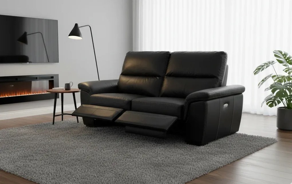 Kožená pohovka ANTURIO - s elektrickým polohovaním, čierna (Genisia 910)