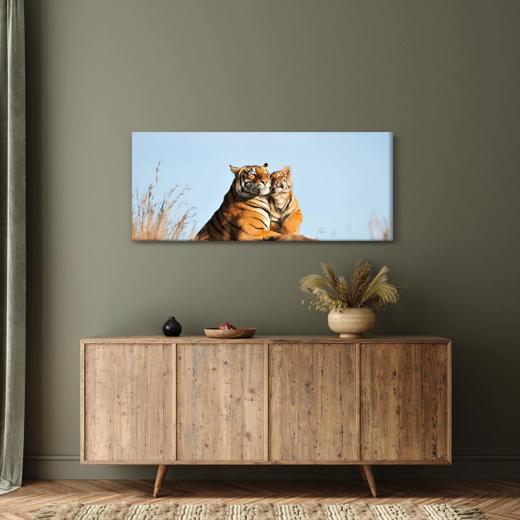 Obraz - Tigrice a jej mláďa (120x50 cm)