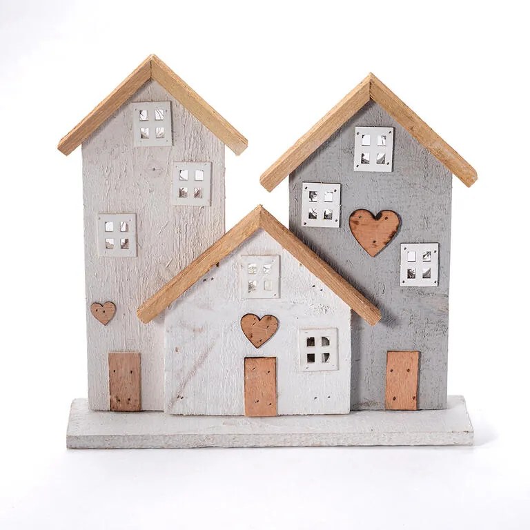 Drevená LED dekorácia DOMČEKY