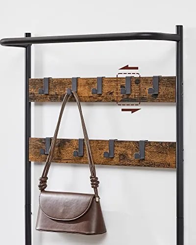 Vešiak na kabáty s lavicou, 9 háčikov, čierna farba, 180x64x32,2cm