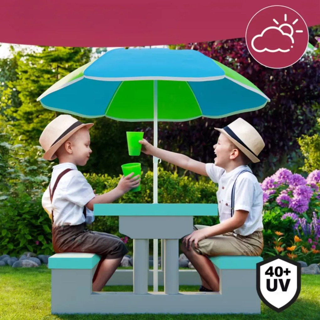 Spielwerk Detská sedacia zostava so slnečníkom JASMIN, 67x78,5x42,5cm, mätová/sivá