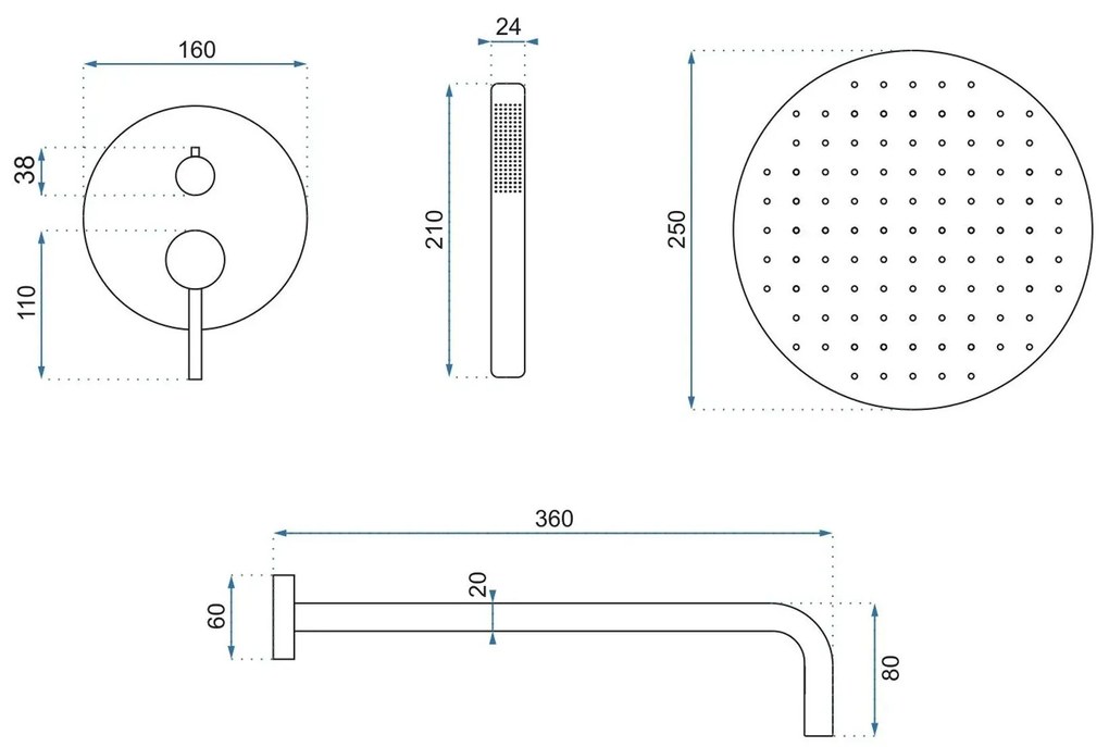 Rea Lungo Grip, podomietková sprchová súprava + BOX montážny systém, zlatá matná, REA-P8950