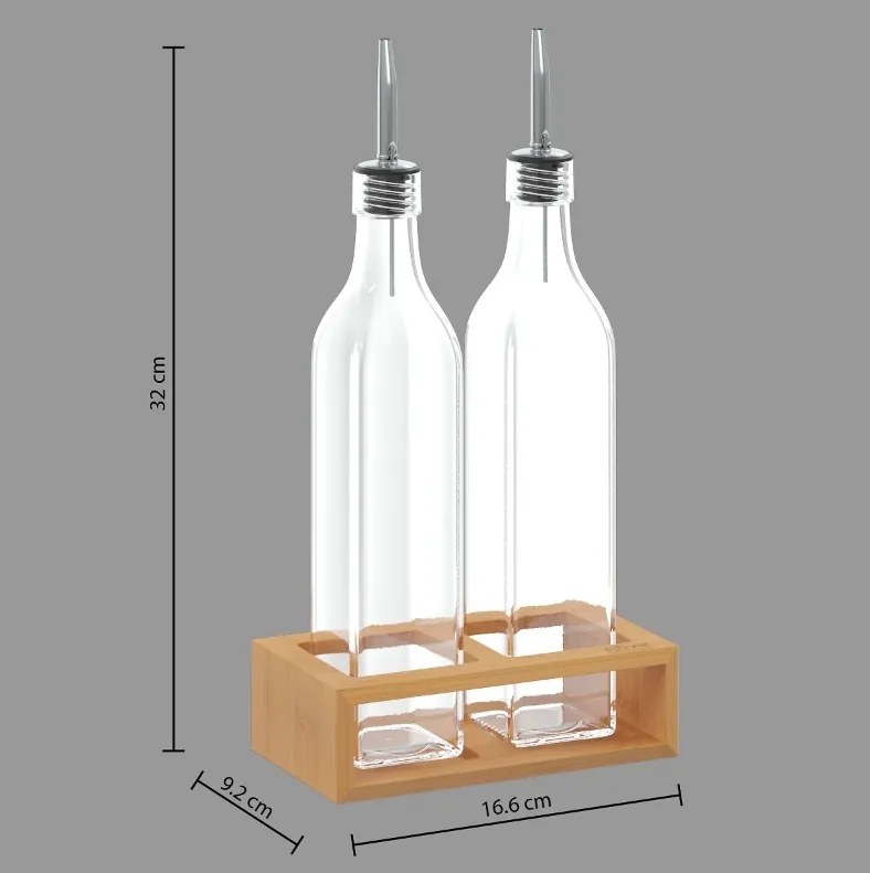 Fľaše na olej a ocot v bambusovom stojane GUSTO, 2x 480 ml