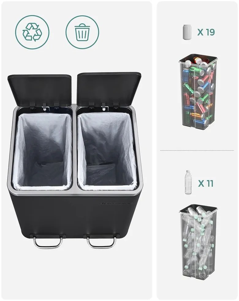 Recyklačný odpadkový kôš SONGMICS  LTB30BK