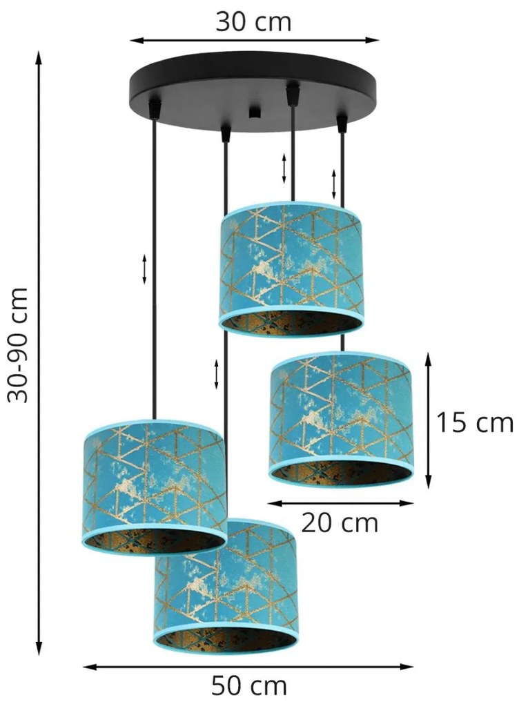 Závesné svietidlo Werona 4, 4x modré textilné tienidlo so vzorom, (výber z 2 farieb konštrukcie), o, g