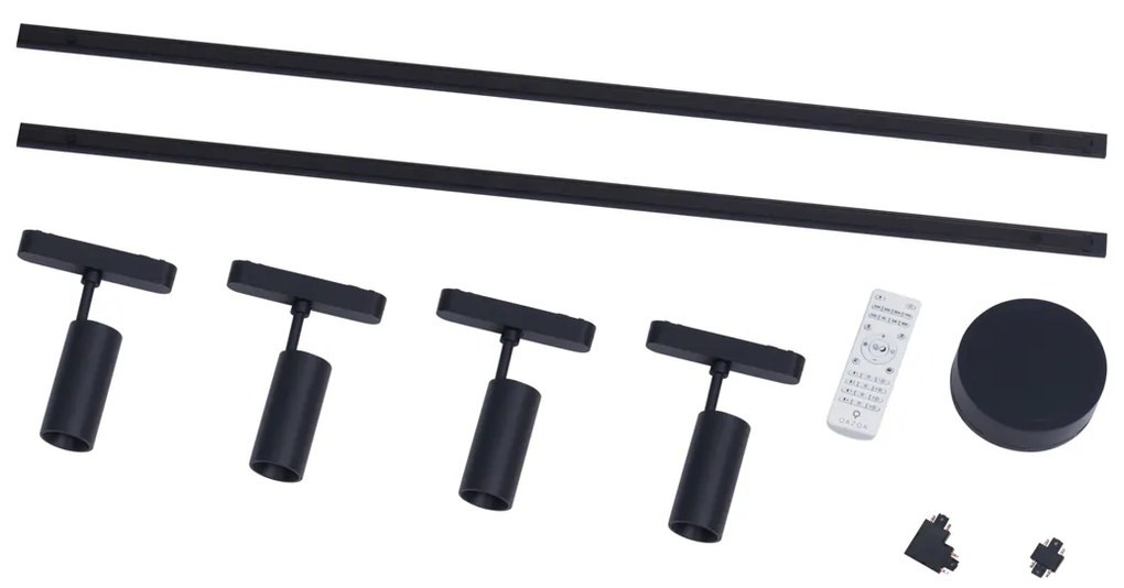Moderný koľajnicový systém s 4 čiernymi bodovými svetlami 1-fázový 200 cm - Magnetic Gert