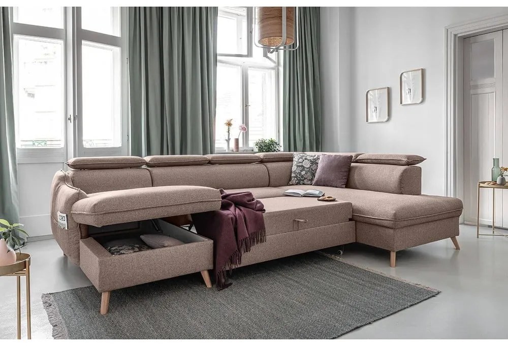 Béžová rozkladacia rohová pohovka (pravý roh) Sweet Harmony – Miuform