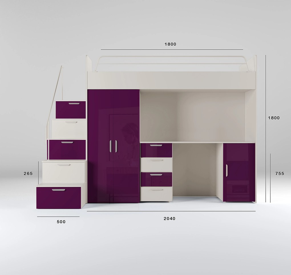 Detská posteľ Ruby IV S (kašmír + lesk fialový) (s roštami). Akcia -20%. Vlastná spoľahlivá doprava až k Vám domov. 1121256