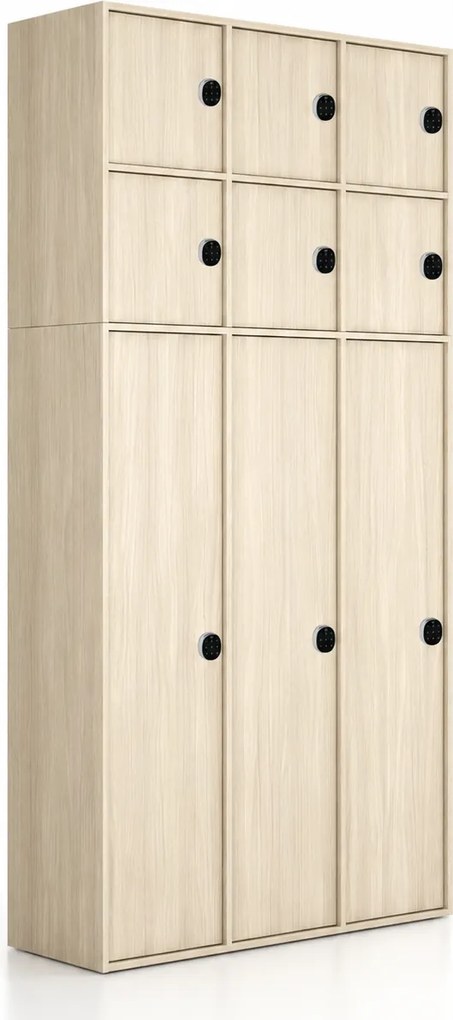 Nadstavba pre skrine FRAME, 6x dvere, 1299 x 450 x 854 mm, kódový zámok, dub prírodný