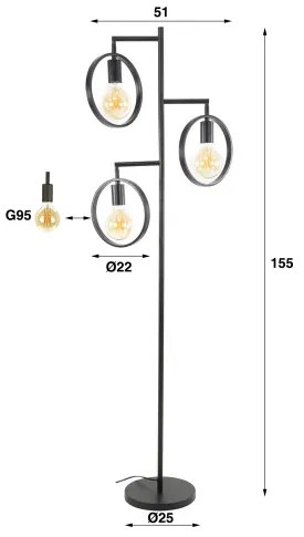 Stojaca lampa 74-83 3L Ring - Komfort-nábytok