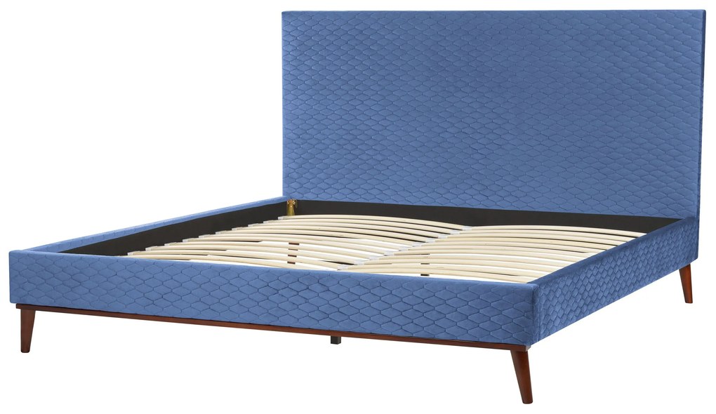 Zamatová posteľ 180 x 200 cm modrá BAYONNE Beliani