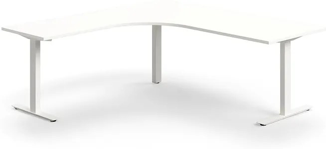 Kancelársky stôl QBUS, rohový, 2000x2000 mm, T-rám, biely rám, biela