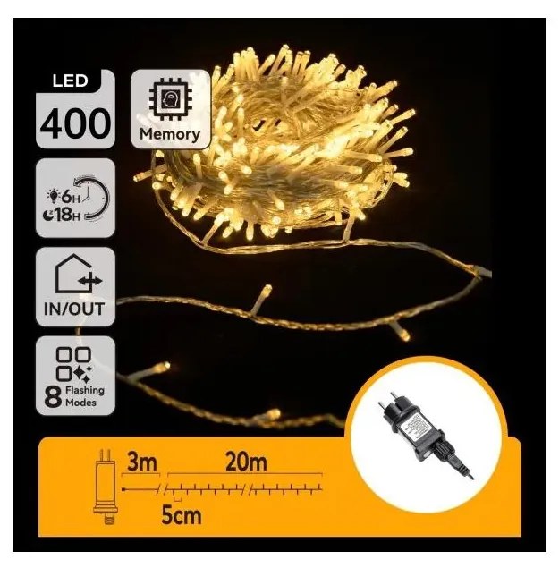 Aigostar - vonkajší vianočný LED reťaz 400xLED/6W/230V 20m IP44 teplá biela