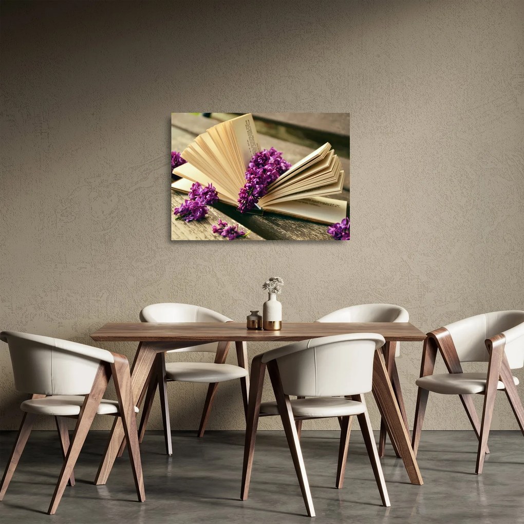 Sklenený obraz knihy s levanduľou (70x50 cm)