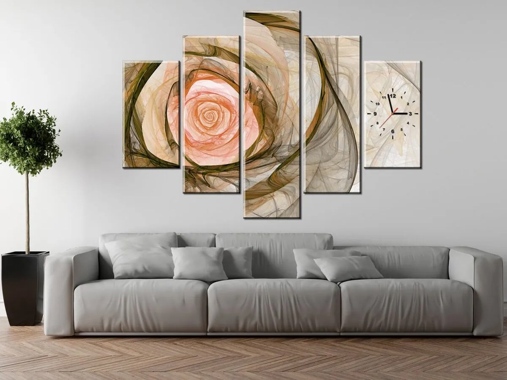 Gario Obraz s hodinami Nádherná ruža fraktál - 5 dielny Rozmery: 150 x 70 cm
