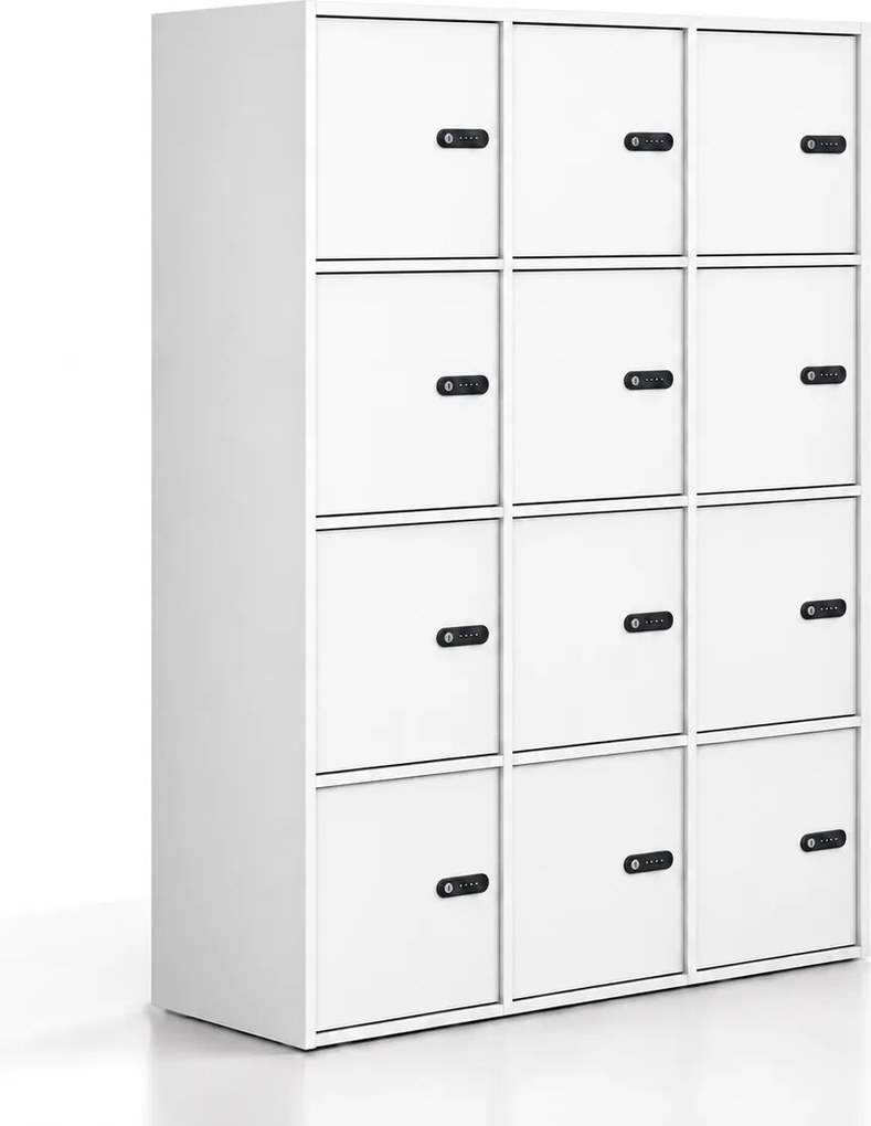 Kancelárska skriňa FRAME, 12x dvere, 1299 x 450 x 1735 mm, mechanický kódový zámok, biela