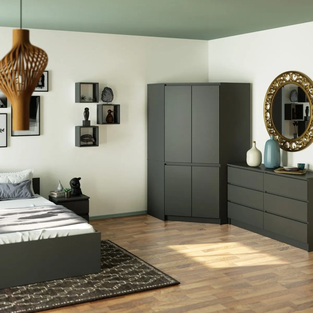 Rohová šatníková skriňa CLP 100 cm 4D grafitovo šedá