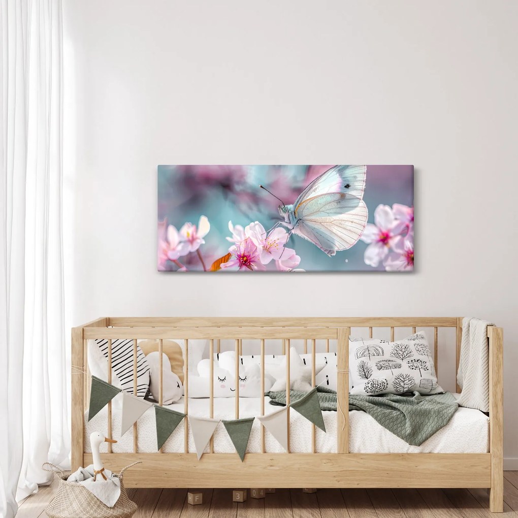 Obraz - Motýľ na čerešni (120x50 cm)