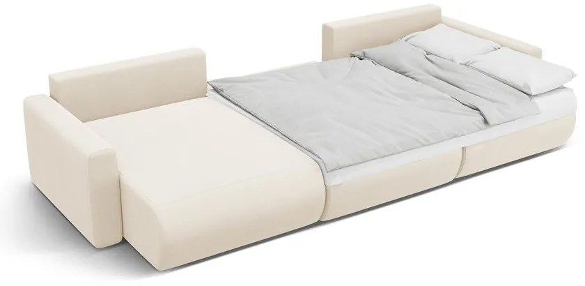 Béžová zamatová rozkladacia rohová pohovka s úložným priestorom (do "U") Belfast – Cosmopolitan Design