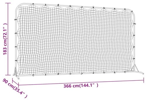 vidaXL Futbalová odrazová sieť čierna 366x90x183 cm HDPE-