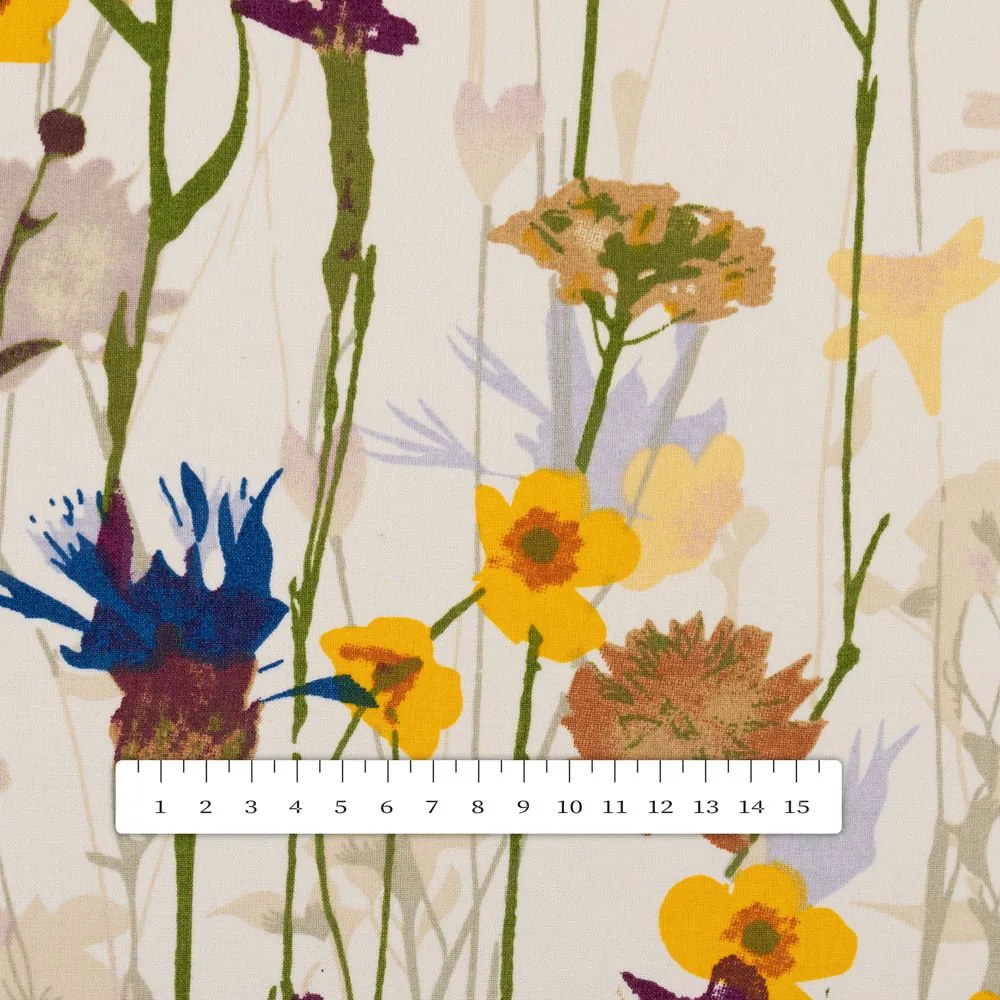 Biante Bavlnený behúň na stôl Sandra SA-571 Lúčne kvety na krémovom 35x140 cm