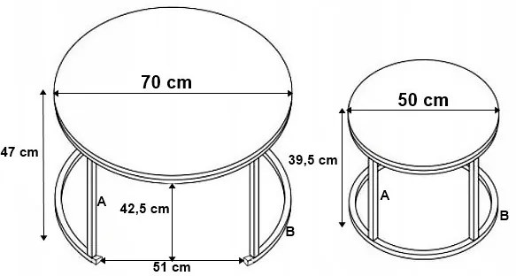Sada 2 konferenčných stolíkov GALEN 70 cm mramorová, biela / čierna
