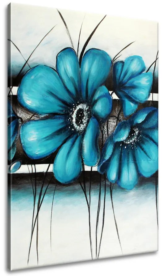 Gario Ručne maľovaný obraz Maľované tyrkysové kvety Rozmery: 70 x 100 cm