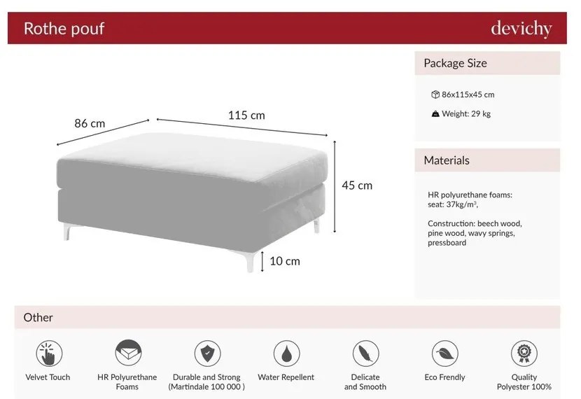 Tmavozelená zamatová podnožka Devichy Rothe