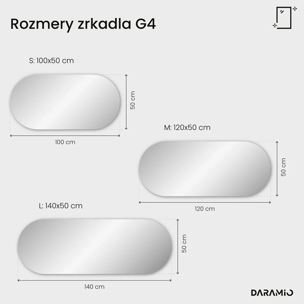 Podlhovasté zrkadlo so zaoblenými koncami a LED osvetlením G4