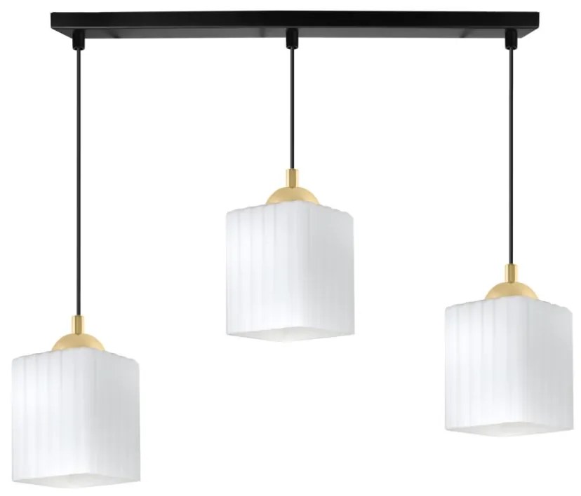 Závesné svietidlo Riffle Square, 3x biele sklenené tienidlo, b/g