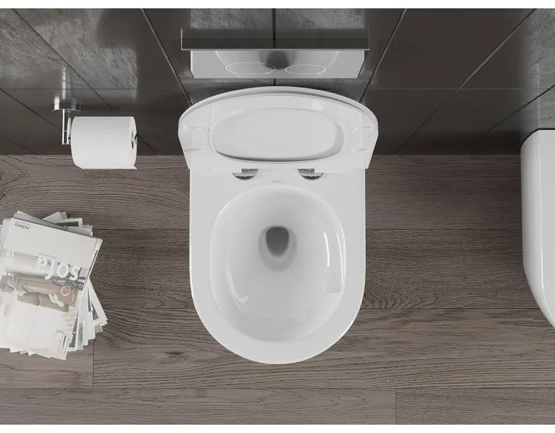 Mexen Carmen, závesná WC misa 490x365x340 mm, Rimless Tornádo + WC sedadlo z duroplastu, biela lesklá, 30880100T