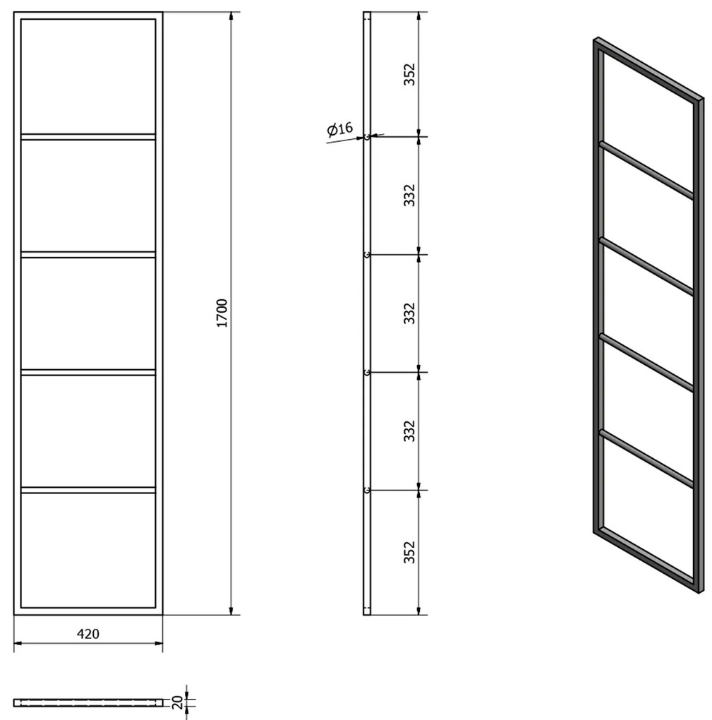 Sapho Sapho, SKA stojaci sušiak uterákov 420x1700x20mm, biela mat, SKA561