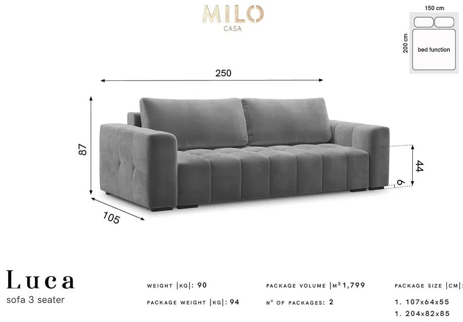 Zelená zamatová rozkladacia pohovka Milo Casa Luca