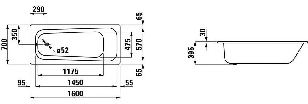 LAUFEN Moderna Plus Oceľová vaňa, 1600 mm x 700 mm, biela H2251400000401