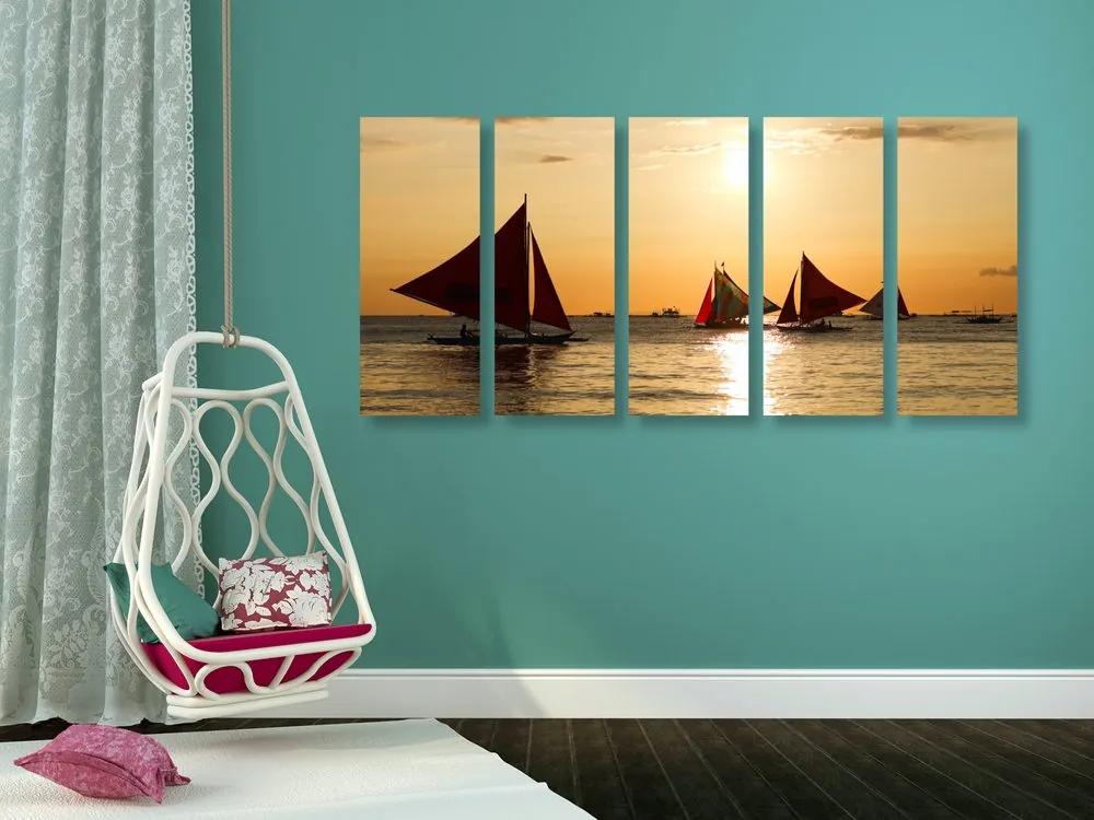 5-dielny obraz nádherný západ slnka na mori Varianta: 200x100