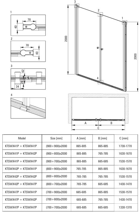 Deante Kerria Plus, 1-krídlové sprchové dvere 50x200 cm, 6mm číre sklo, chrómový profil, DEA-KTSW045P