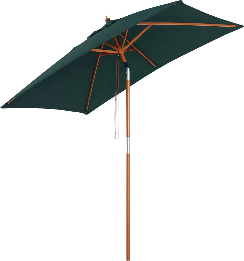 Záhradný slnečník Outsunny 200x150 cm Oblúkový slnečník s nastaviteľným uhlom a dreveným stĺpom pre terasu Zelený | Aosom
