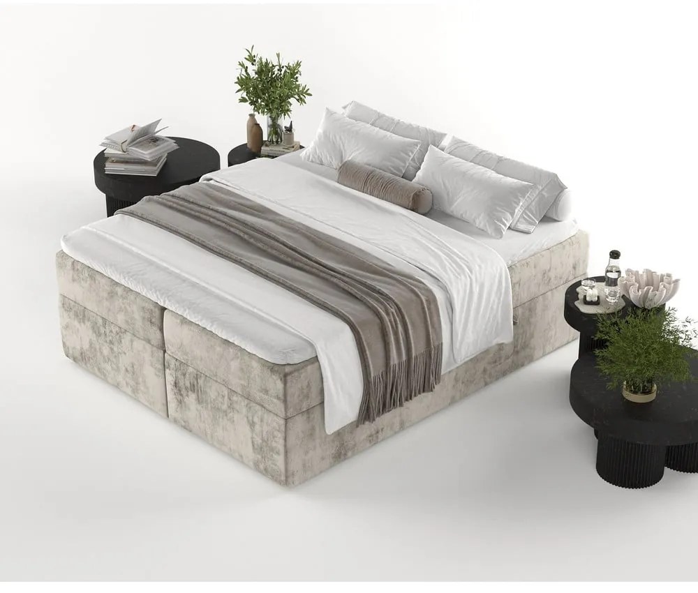 Svetlohnedá boxspring posteľ s úložným priestorom 180x200 cm Yoko – Maison de Rêve