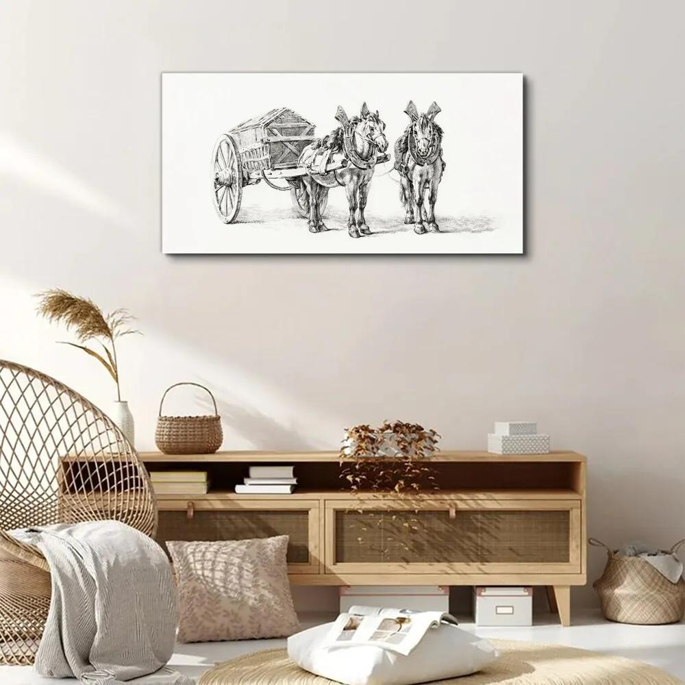 Obraz na plátne Kreslenie zvierat kone vozík