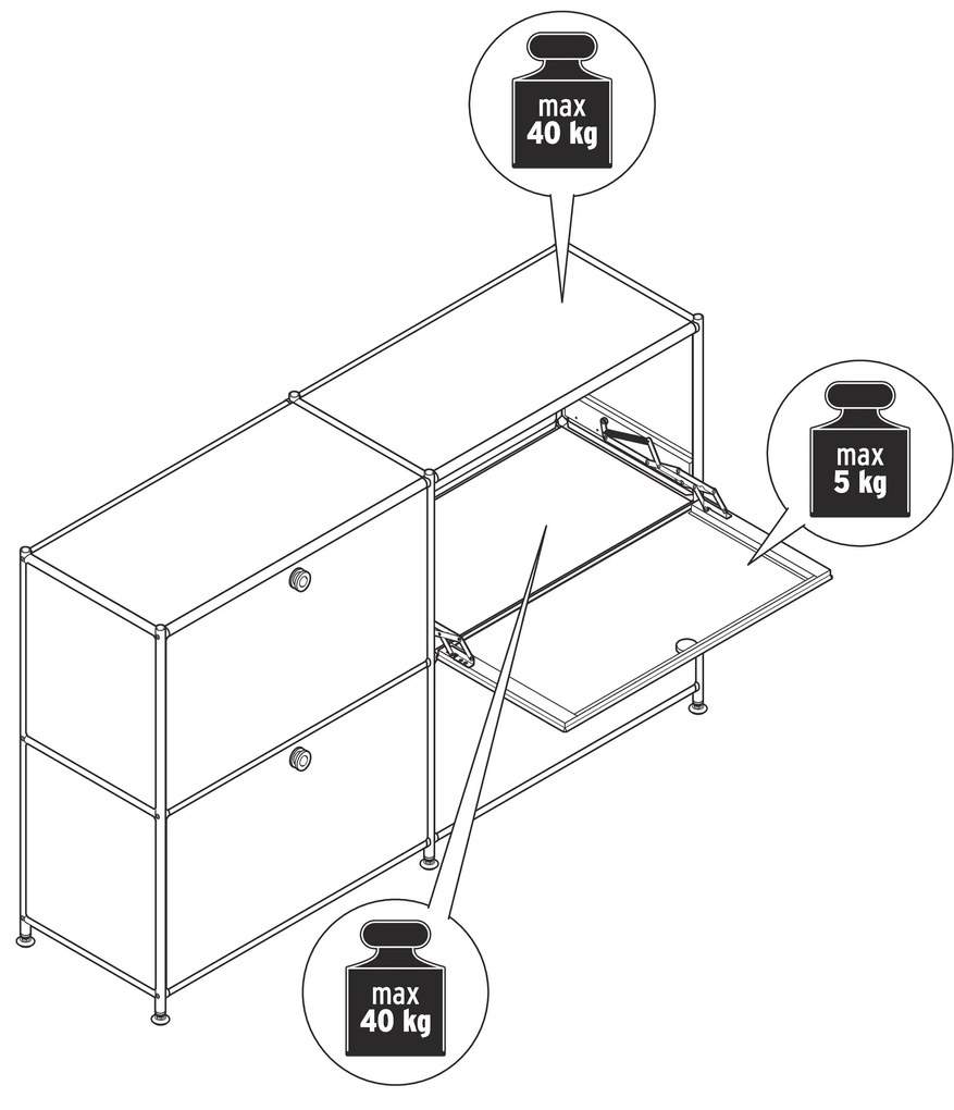 Odkladacia skrinka »CN3« so štyrmi výklopnými doskami, čierna