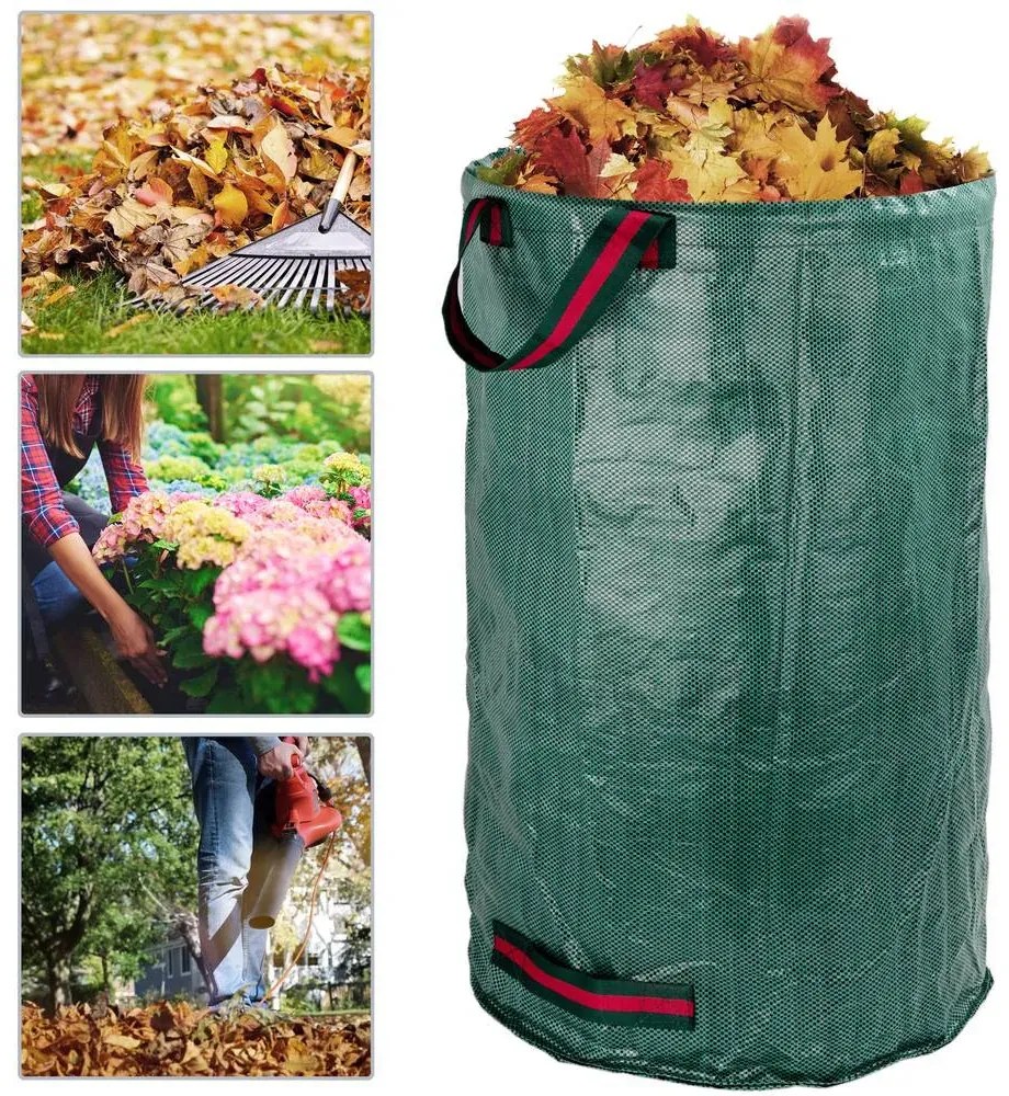 Skladací záhradný kôš ideálny na zber lístia, trávy a ďalšieho odpadu - 120L - zelený